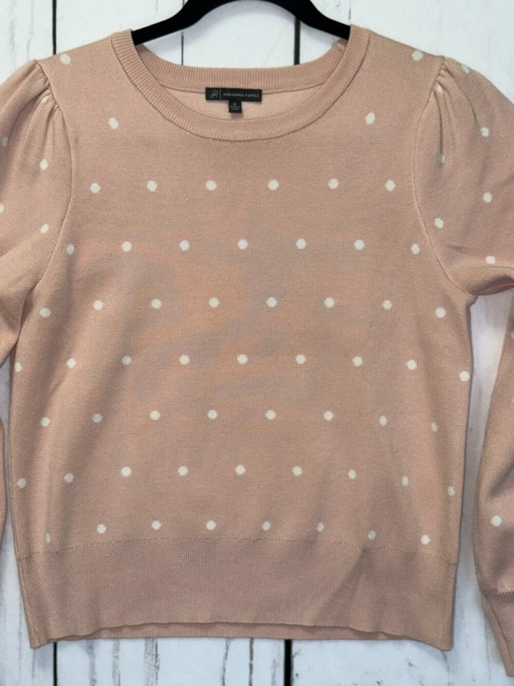 Adrianna Papell Blush Pink Polka Dot Puff Sleeve Sweater Size M - Picture 5 of 10